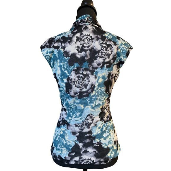 Y2K Silk Blend wrap V-neck top abstract floral print work classic cap sleeve - Picture 5 of 10
